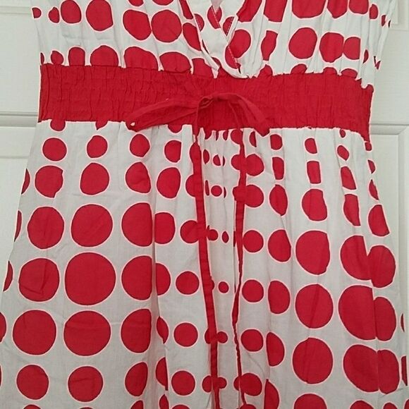 Chandry KC Red White Sleeveless Cotton Dress Size Medium Summer Casual - Picture 3 of 5